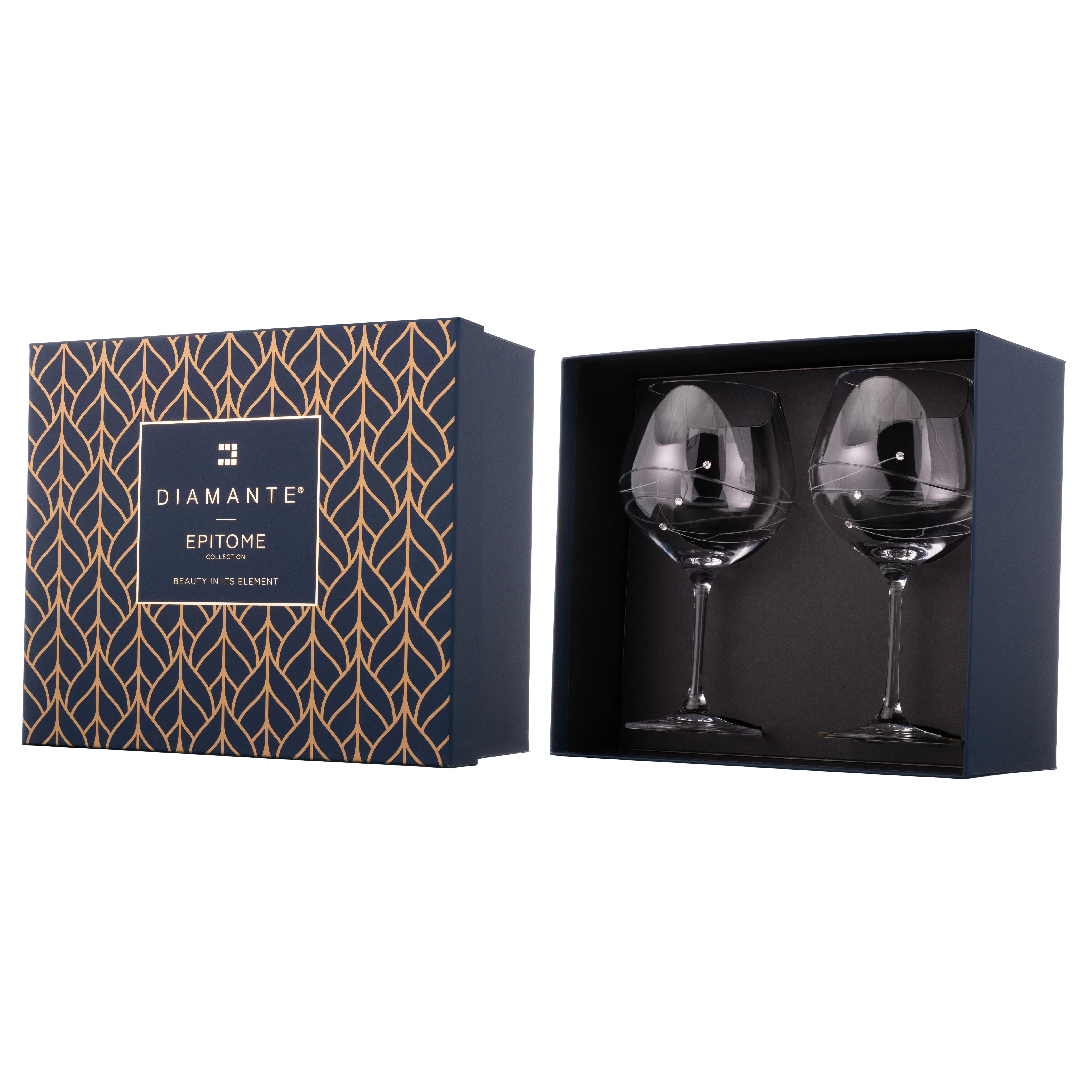 2 Diamante Gin Glasses with Spiral Design Cutting in a Satin Lined Gift Box - Image 2