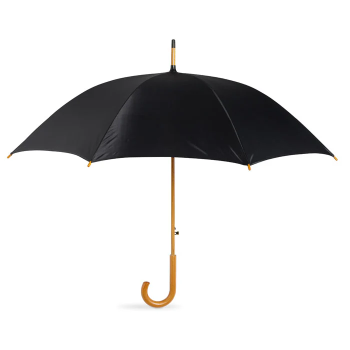 23 inch umbrella with Wooden Handle Black - Image 2