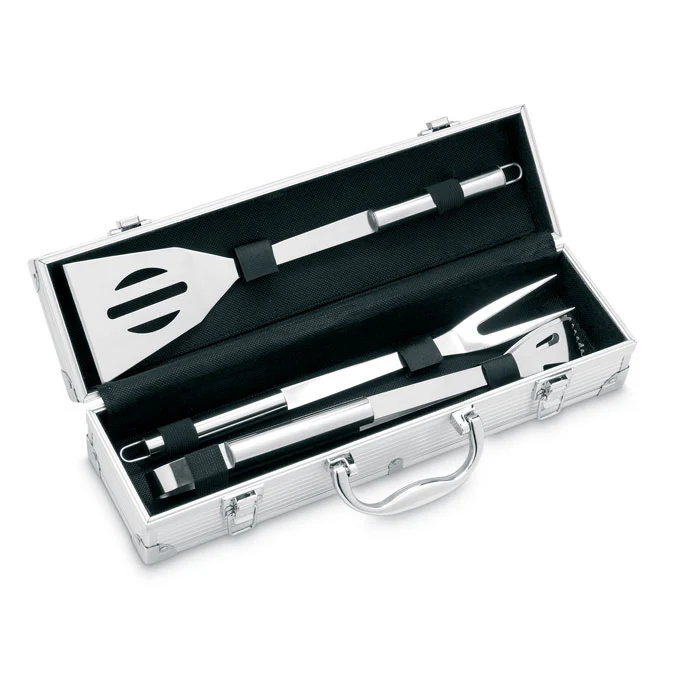 3 BBQ tools in aluminium case - Image 2