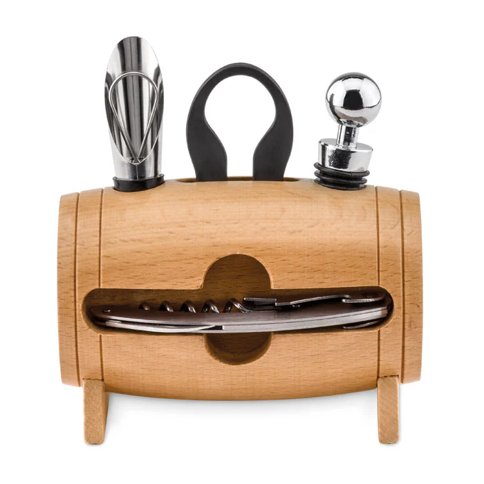 4 pcs wine set in wooden stand - Image 4
