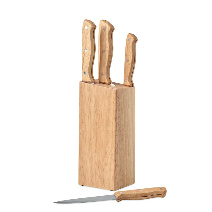5 piece knife set in base - Image 2