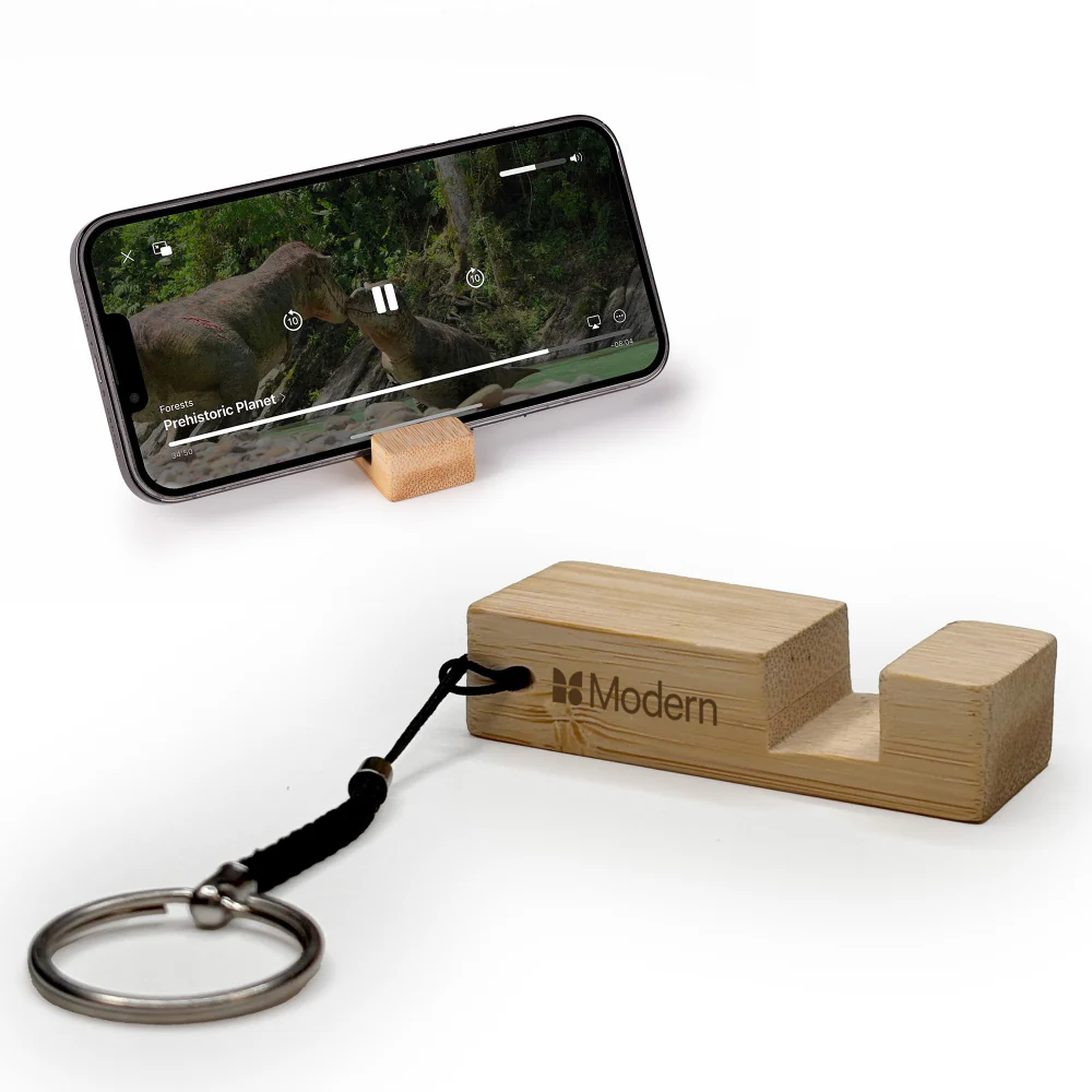 Bamboo Phone Stand Keyring - Image 3