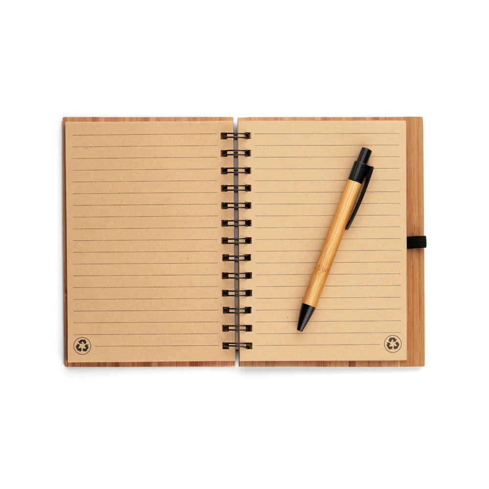 A5 Dickens Bamboo Spiral Notebook and Pen set Natural - Image 2