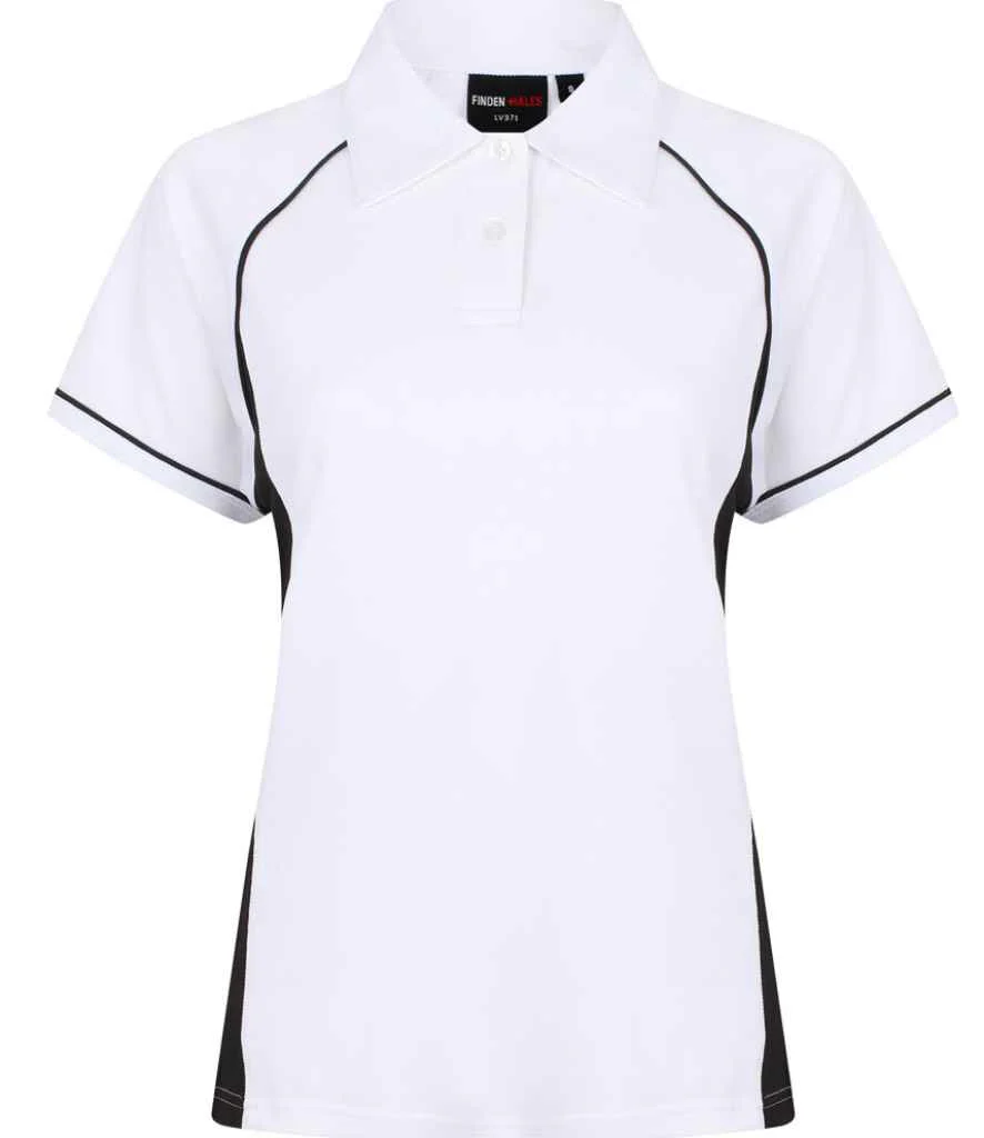Finden + Hales Ladies Performance Piped Polo Shirt White/Black/Black - Image 2
