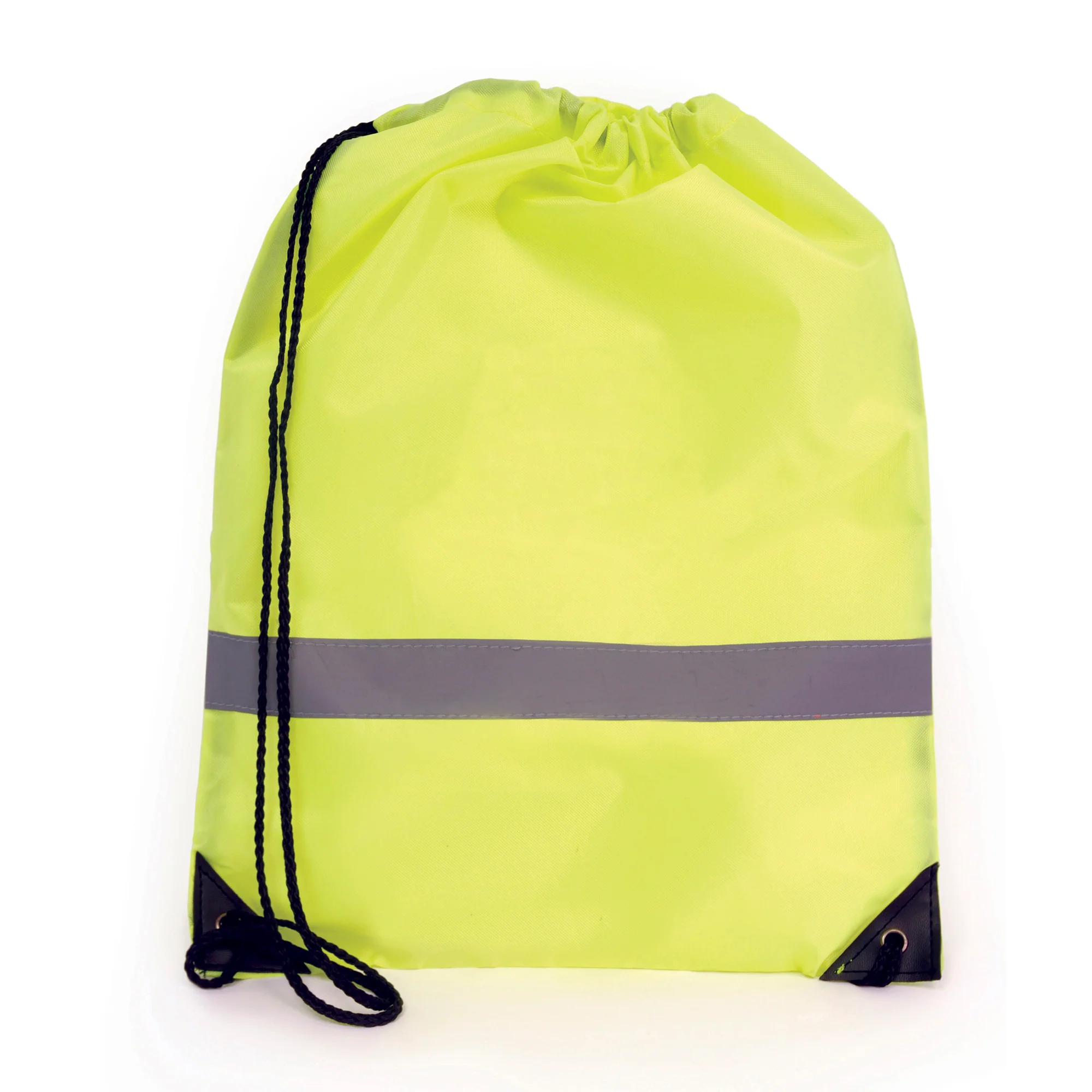 Fluorescent drawstring bag with reflective strip. 210D polyester - Image 8