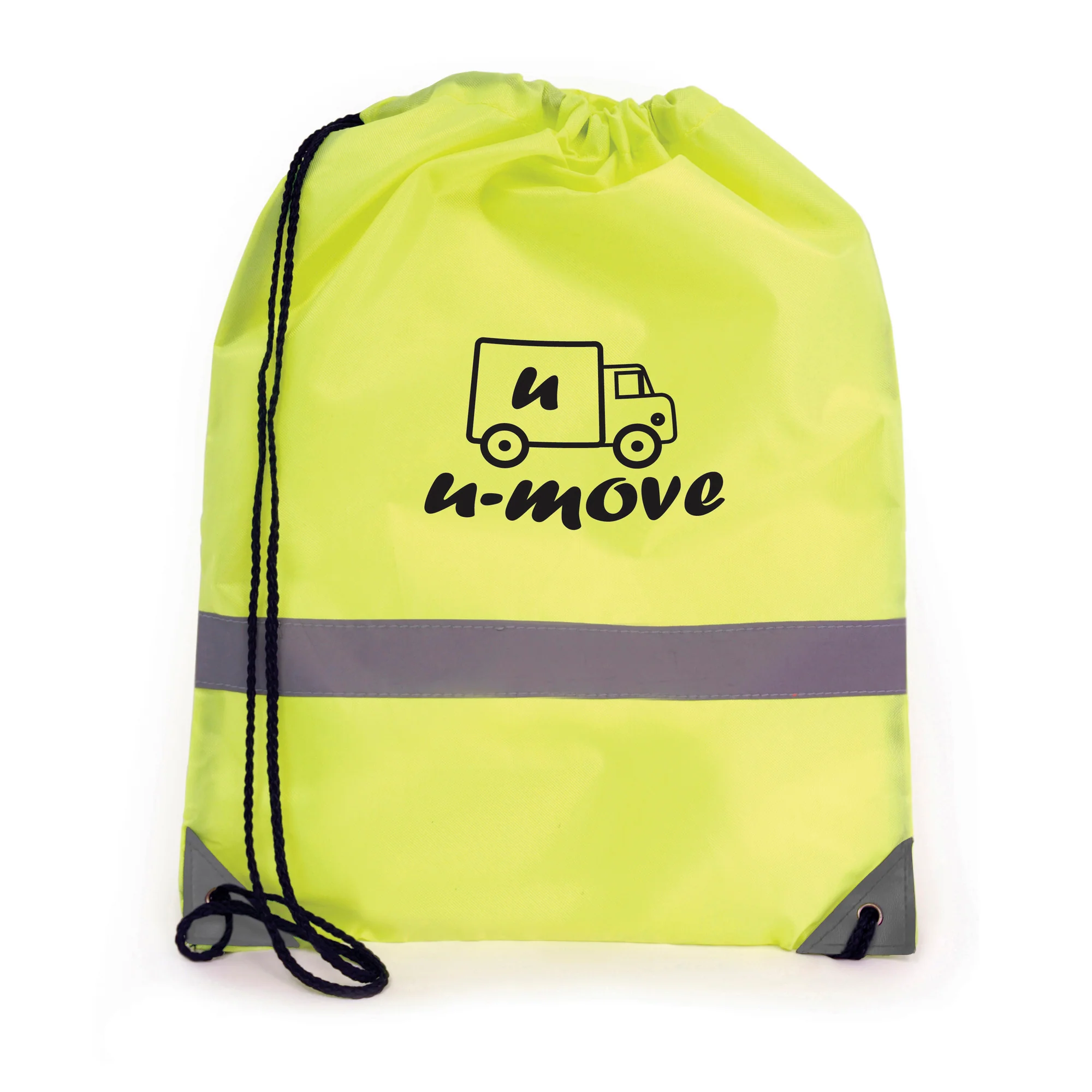 Fluorescent drawstring bag with reflective strip. 210D polyester - Image 9