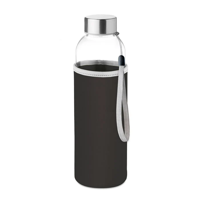 Glass bottle in pouch 500ml Black