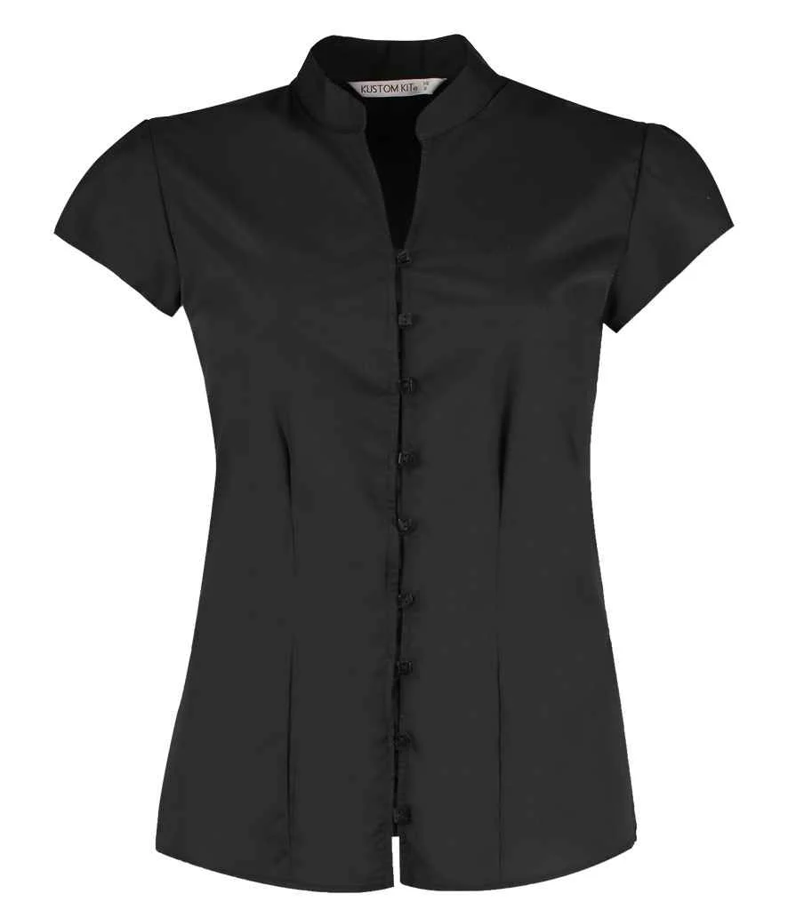 Kustom Kit Ladies Cap Sleeve V Neck Tailored Continental Blouse - Image 3