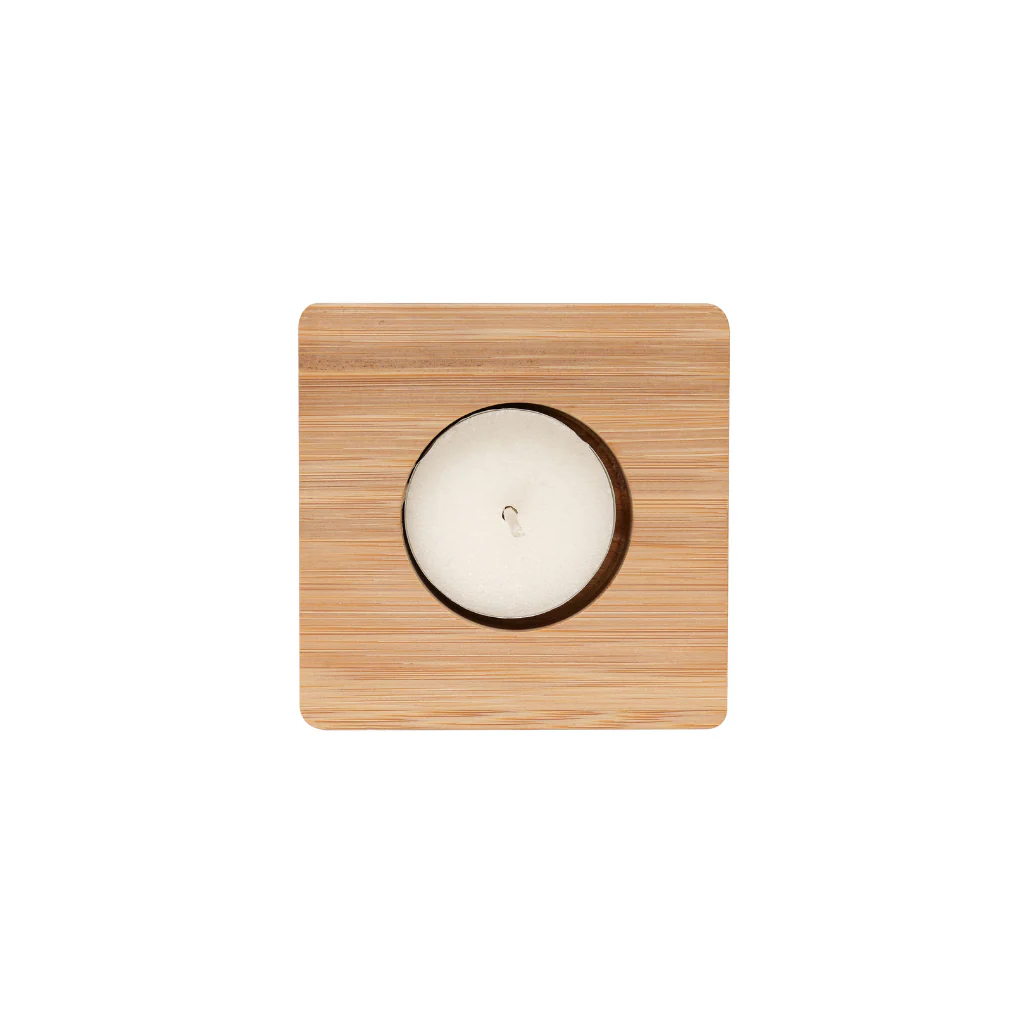 NATURAL Bamboo Candle Holder with Candle - Image 3