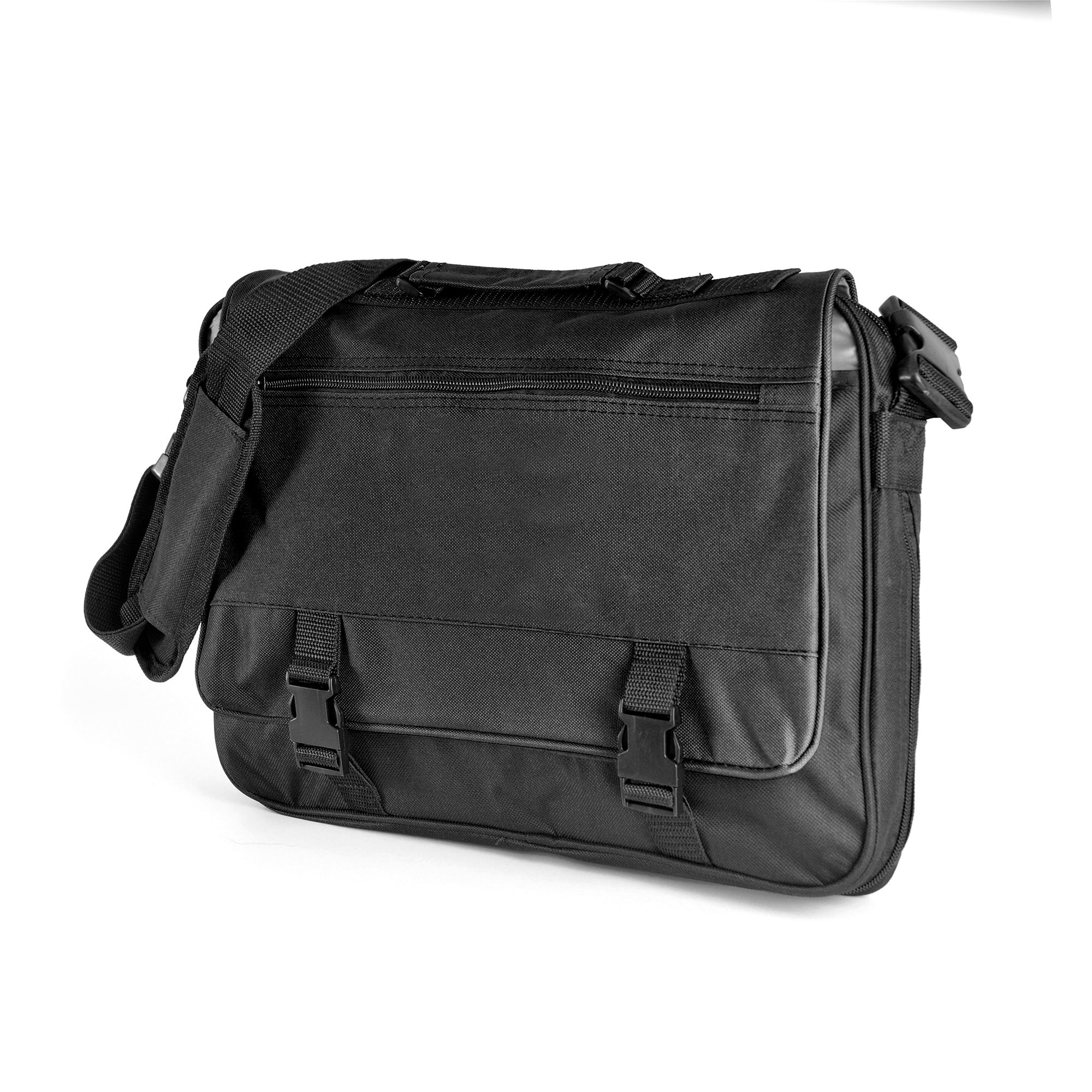 Nelson Satchel 600D Black laptop bag with flap and shoulder strap 15.6" Black - Image 4