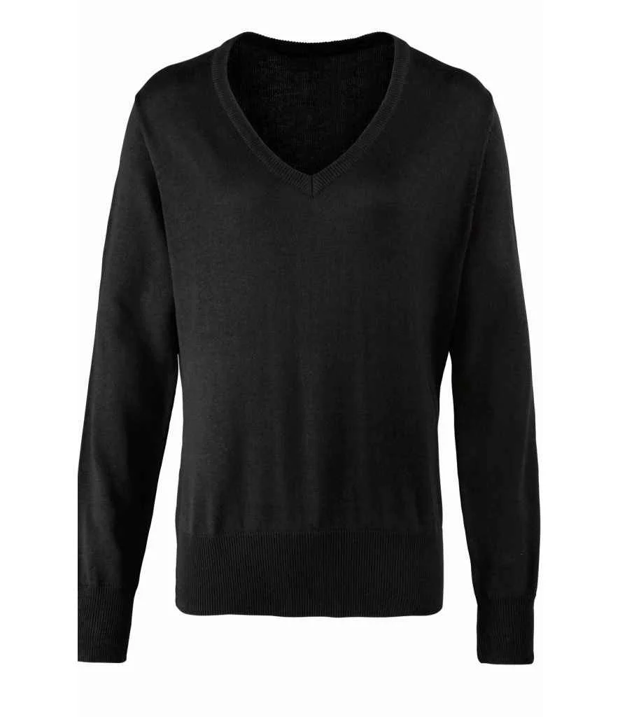 Premier Ladies Knitted Cotton Acrylic V Neck Sweater - Image 4