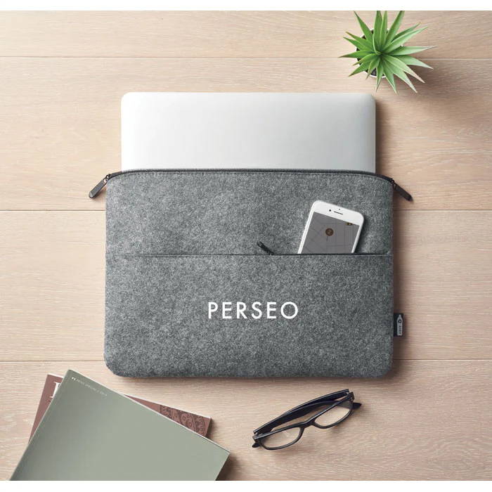 RPET felt zipped laptop bag 14" Grey - Image 2