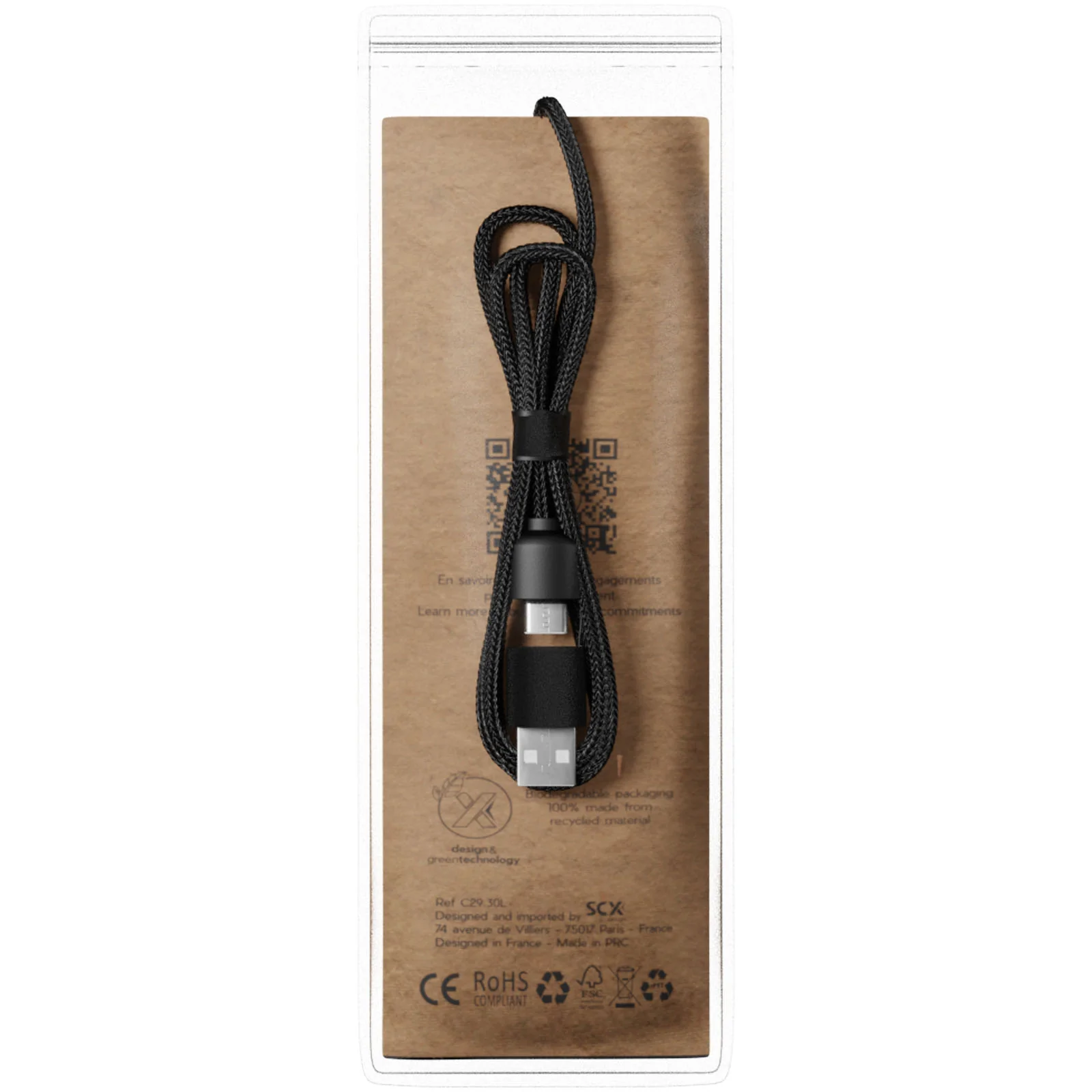 SCX.design C37 5-in-1 rPET light-up logo charging cable with round wooden casing - Image 8