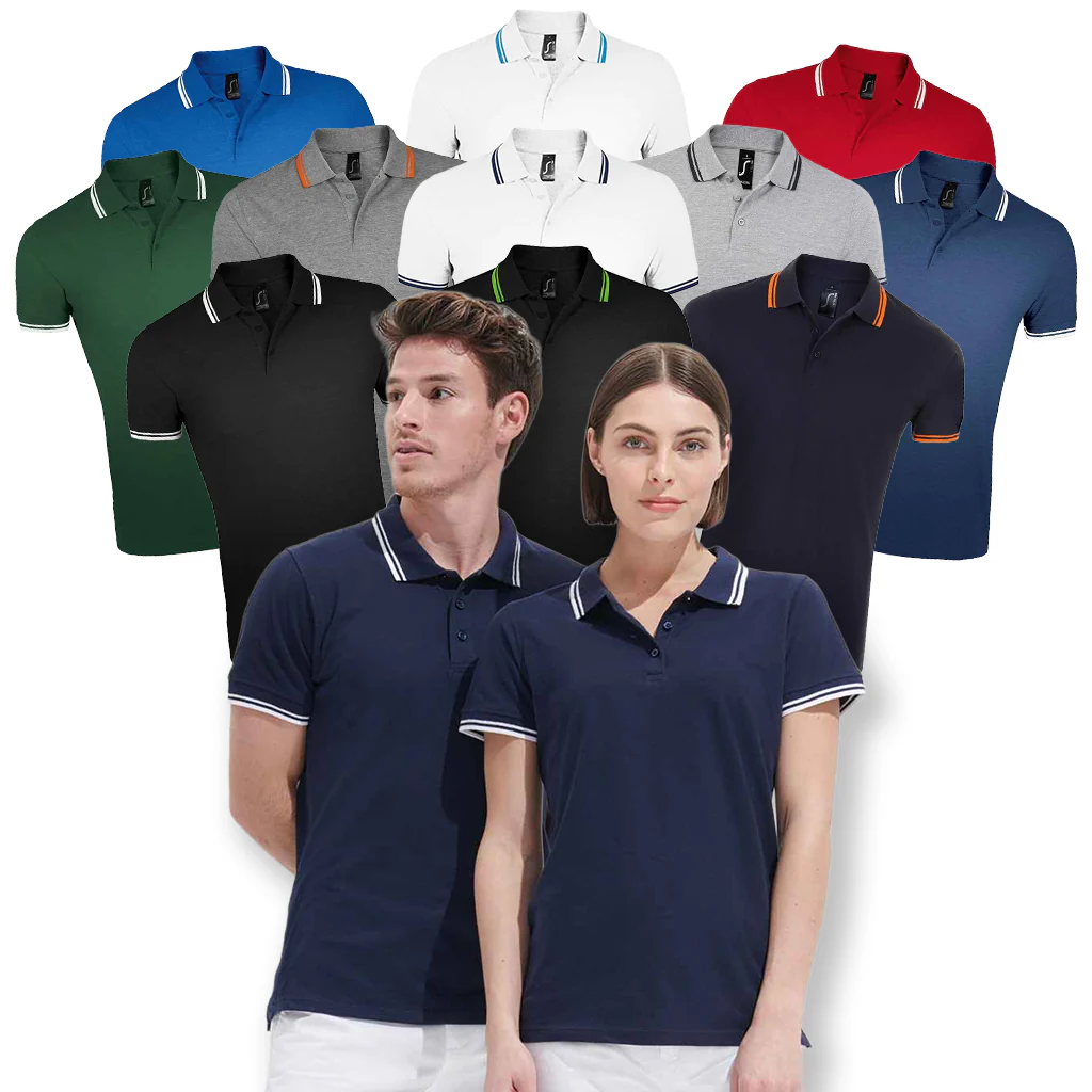 SOL'S Pasadena Tipped Cotton Piqué Polo Shirt French Navy/Neon Orange - Image 3