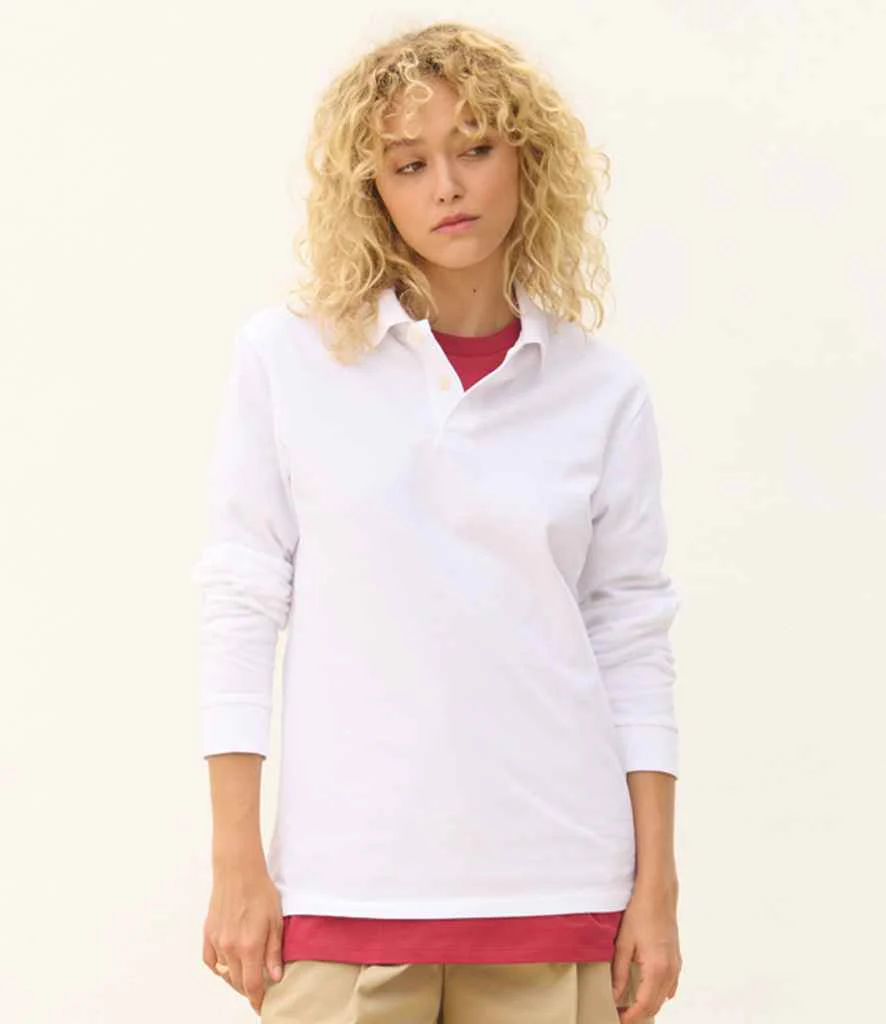 SOL'S Unisex Pacific Long Sleeve Piqué Polo Shirt White - Image 4