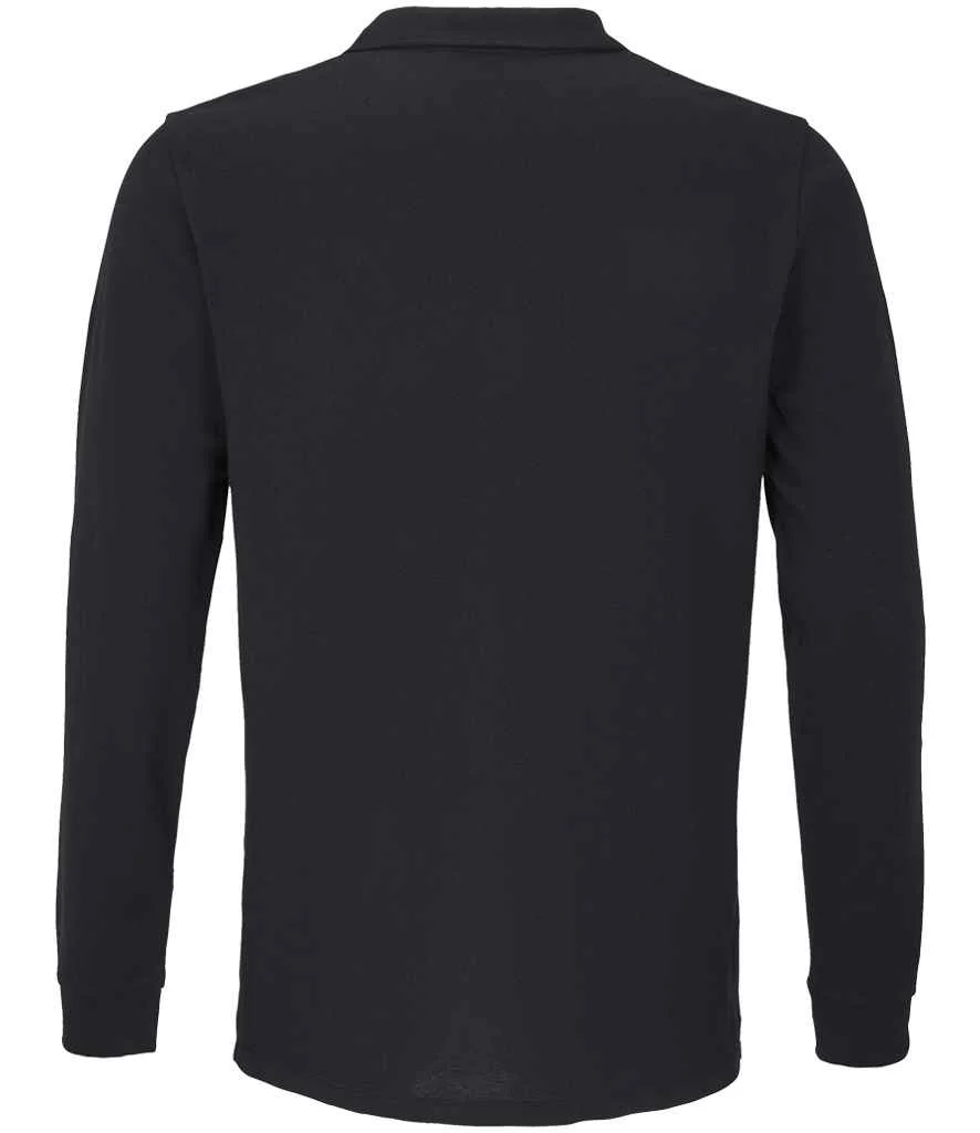 SOL'S Unisex Planet Long Sleeve Piqué Polo Shirt Black - Image 3