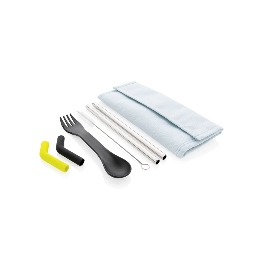 Tierra 2pcs straw and cutlery set in pouch - Image 2