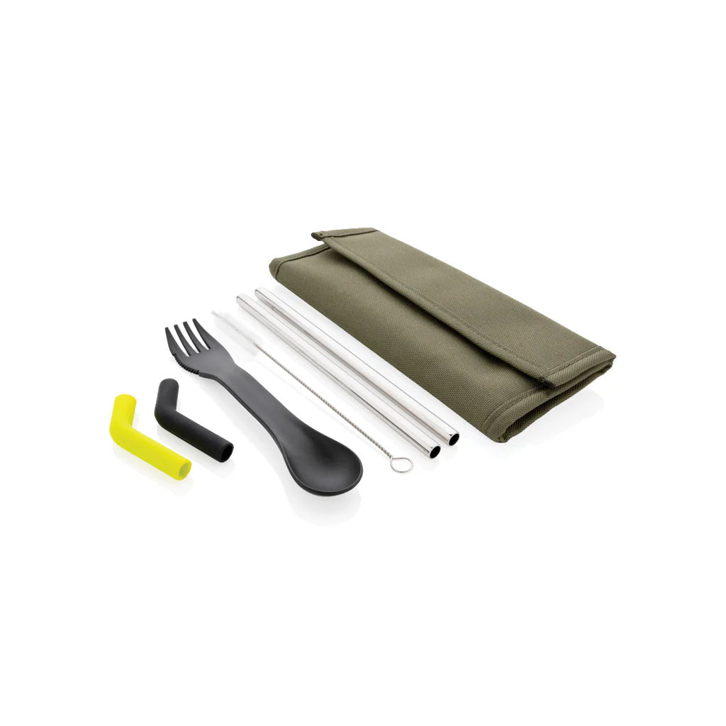 Tierra 2pcs straw and cutlery set in pouch - Image 3