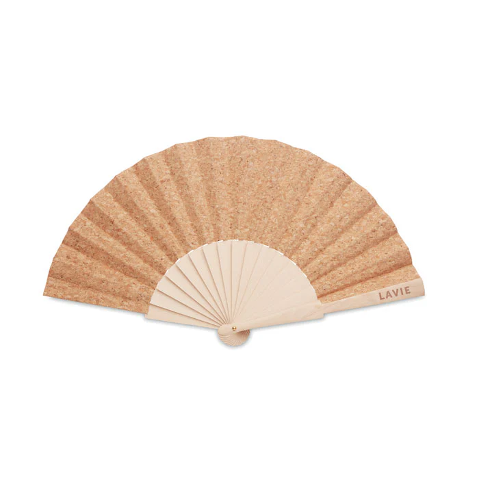 Wood hand fan with cork fabric - Image 2